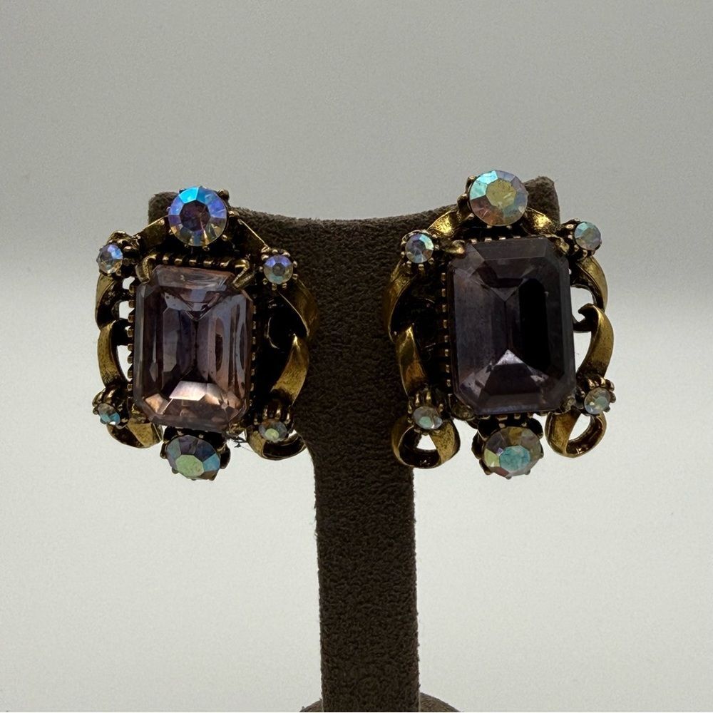 Vintage florenza Elegant Gold and Purple Women's Earrings